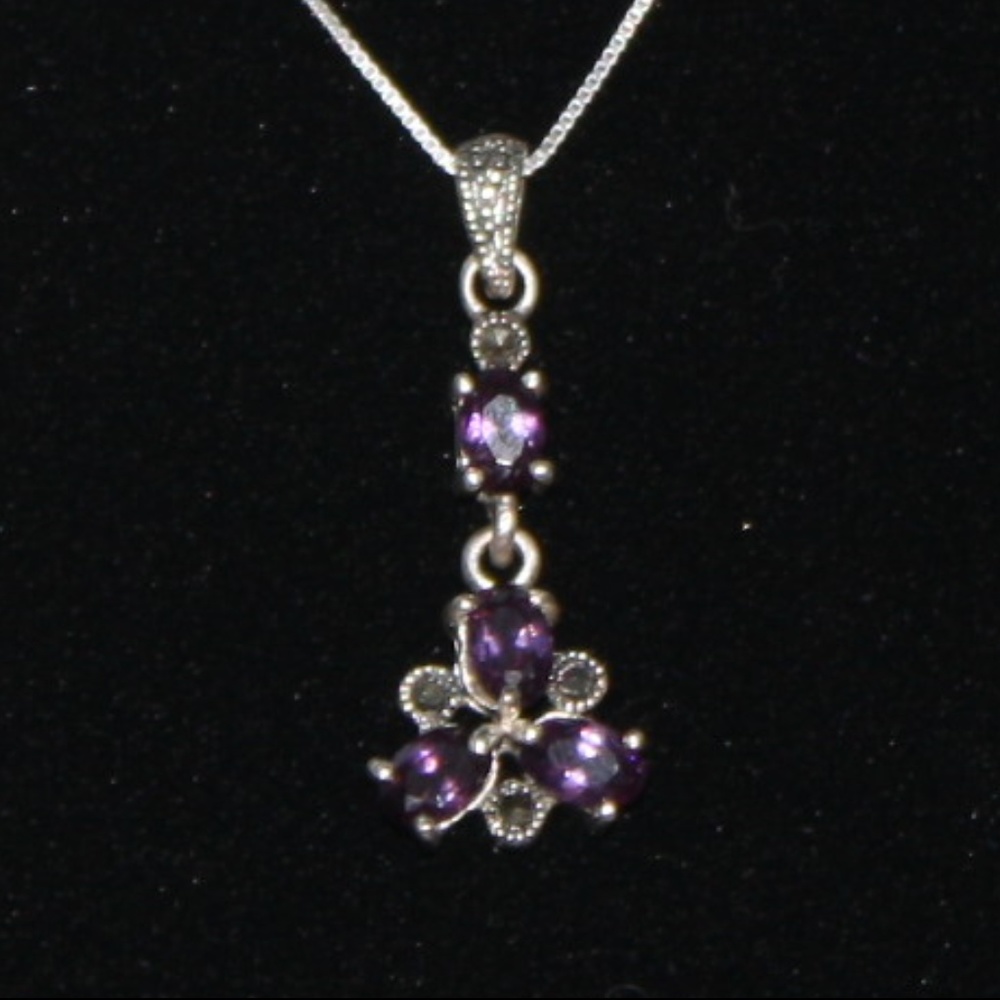 Amethyst sterling silver marcasite 16" necklace - Picture 3 of 4